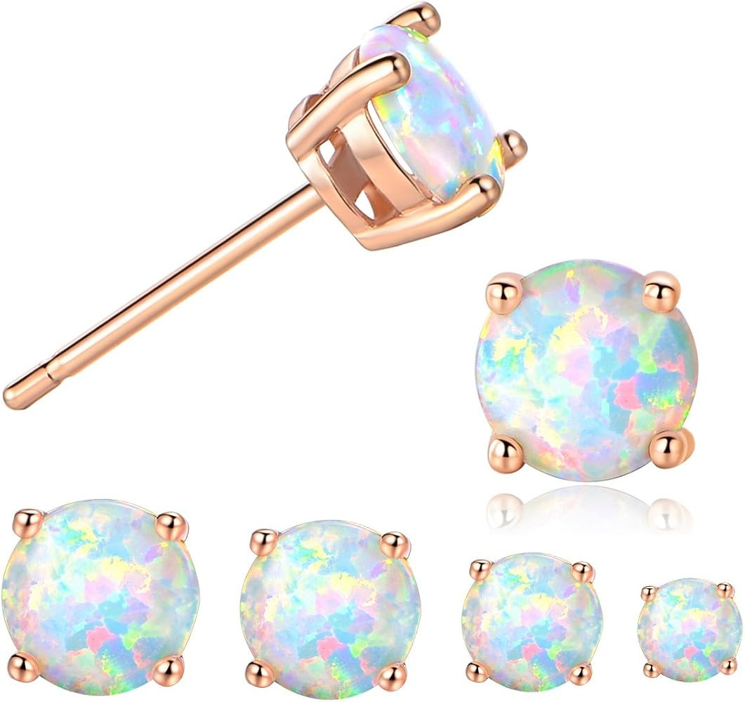 Stunning Rose Gold Plated Opal Studs, 18K Rose Gold Plated Opal Stud Earrings 6MM Round For Women | Amazon (US)