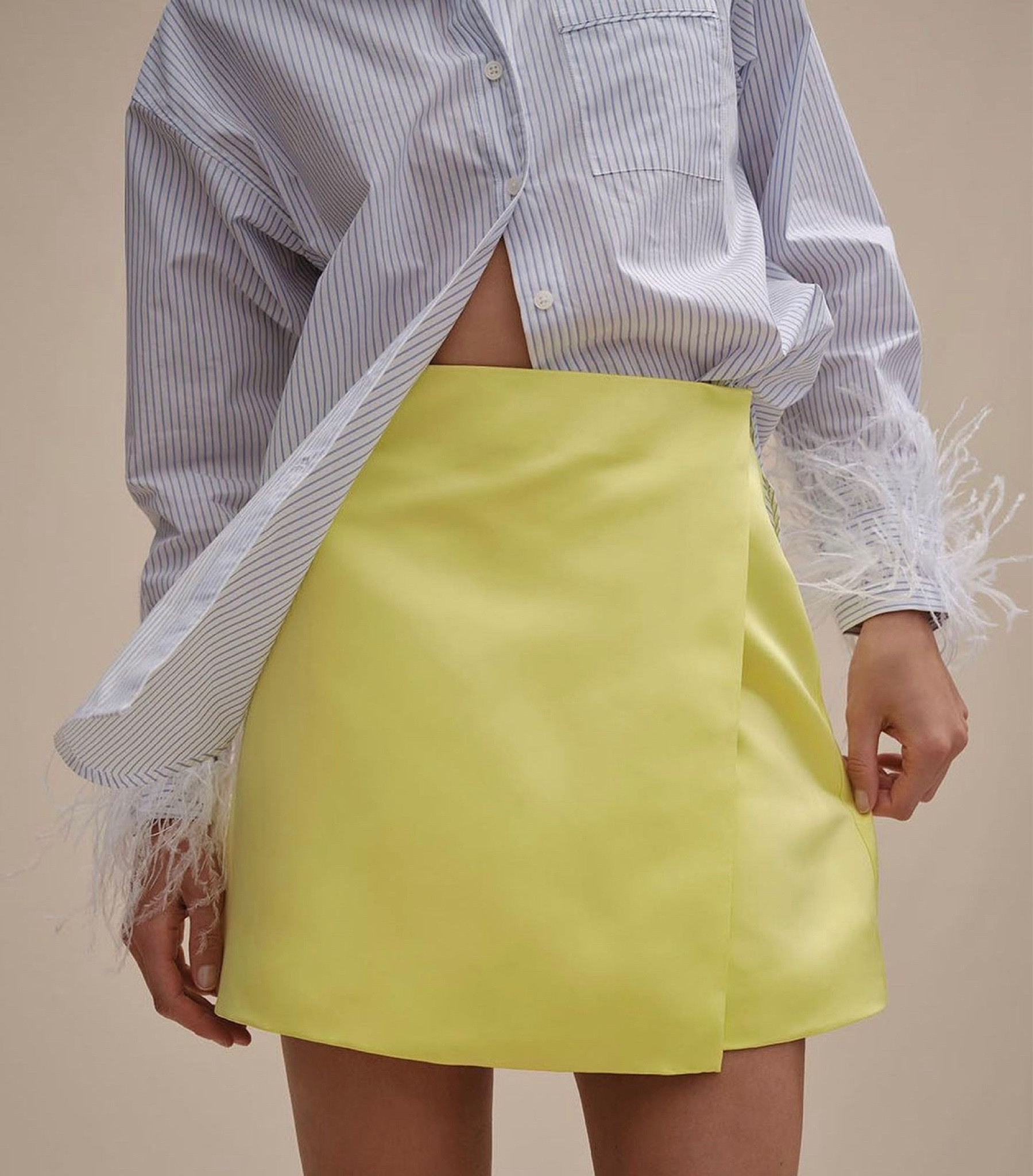 J. Crew Striped Feather sleeve trim button down shirt and yellow duchess satin mini skirt on sale with code SHOPEARLY

#LTKunder100 #LTKworkwear #LTKsalealert