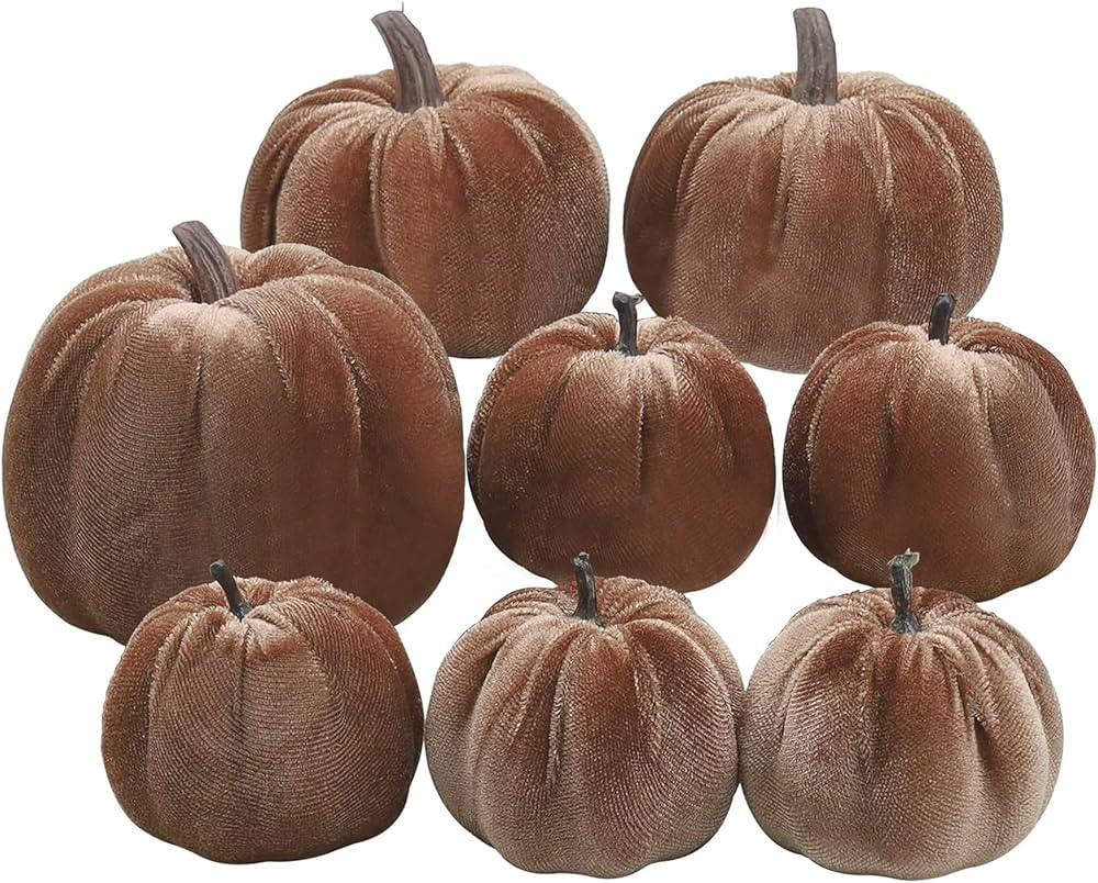 Woration 8pcs Velvet Champagne Pumpkins Fall Harvest Home Artificial Halloween Pumpkins Theme Tha... | Amazon (US)