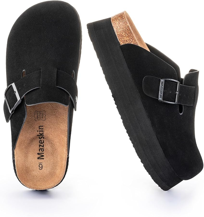 mazeskin Genuine Leather Platform Orthopedic Clogs Slippers with Arch Support, Vegan Suede Upper,... | Amazon (US)