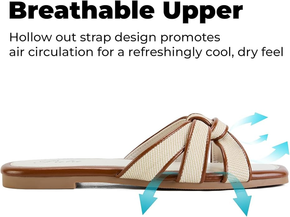 Putu Women's Flat Sandals Square Toe Slide Sandals Cute Braided Sandals for Vacation | Amazon (US)