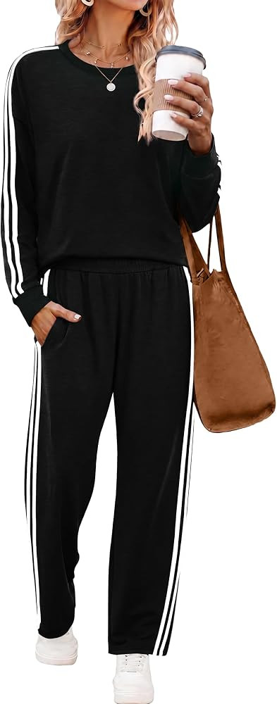 Sampeel 2 Piece Outfits for Women Color Block Set Cozy Sweatsuits Sets | Amazon (US)