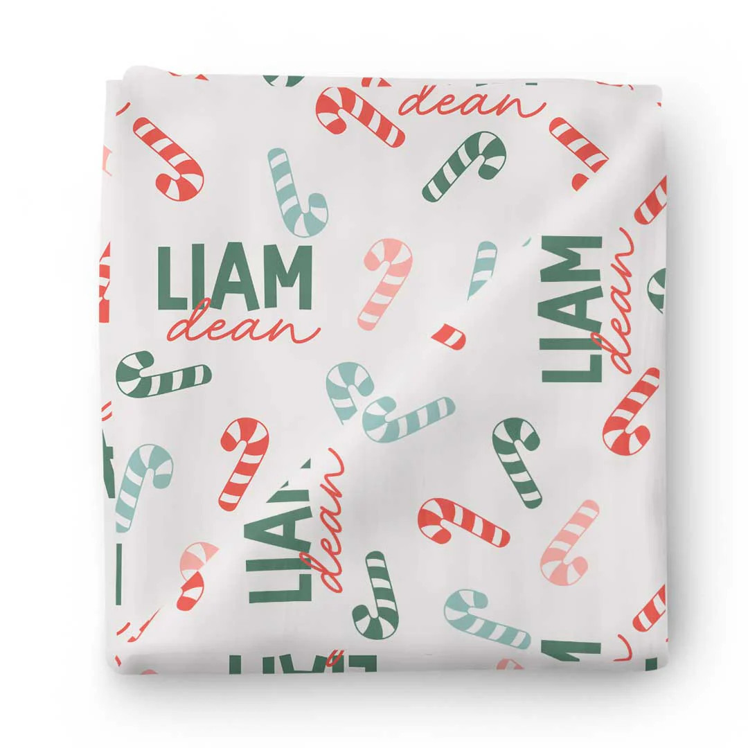 Colorful Candy Canes Personalized Swaddle Blanket | Caden Lane