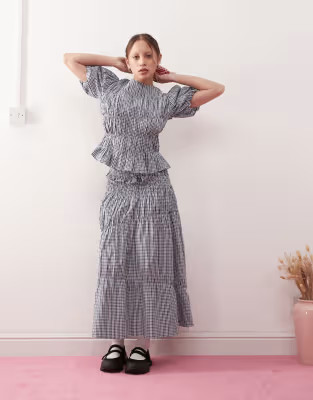 Reclaimed Vintage co-ord with ruching detail in blue check | ASOS (Global)