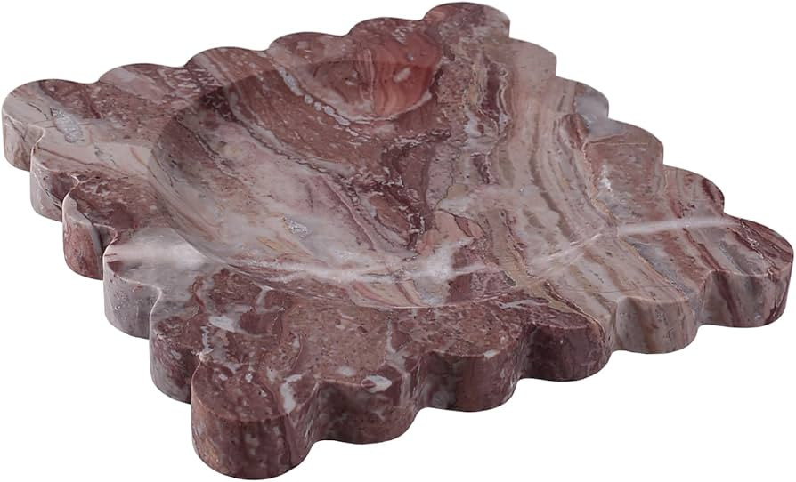 Natural Travertine Decorative Tray with Scalloped Edge, Marble Vanity Tray for Countertop Organiz... | Amazon (US)