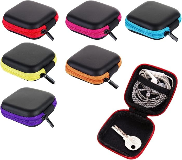 6Pcs Earphone Case,PU Small Square Pocket Earbud Carrying Case Bag with Zipper,Portable Earbud Or... | Amazon (US)