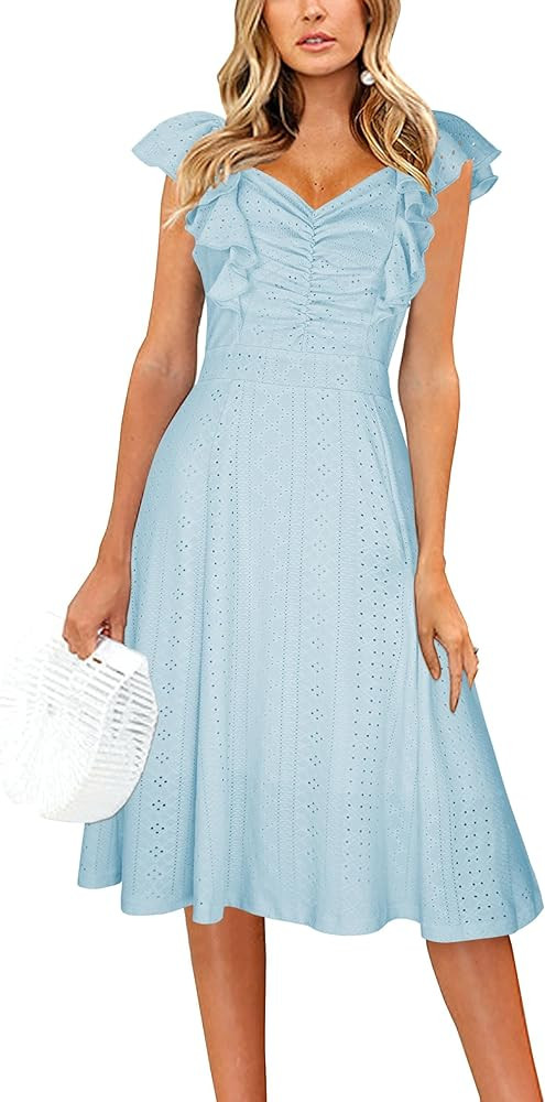 ECOWISH Women's Summer Dresses 2025 Elegant Lady Wedding Guest Cocktail Ruffle Cap Sleeves A-Line... | Amazon (US)
