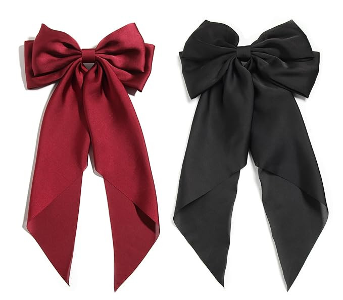 SUSULU Women's Satin Silk Bow Hair Accessories - Metal Clips with Long Tail Ribbon Hairpins and P... | Amazon (US)