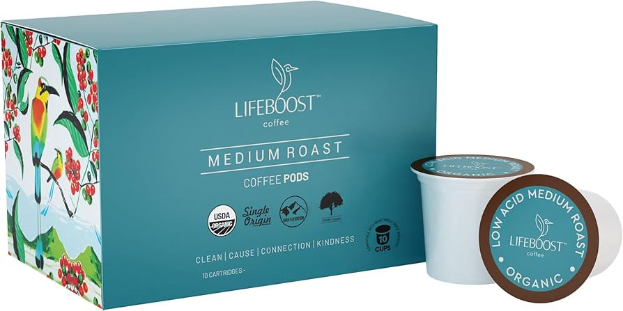 Lifeboost Medium Roast Low Acid Coffee K Cups - Single Origin Mold Free Non-GMO Organic Coffee Po... | Amazon (US)