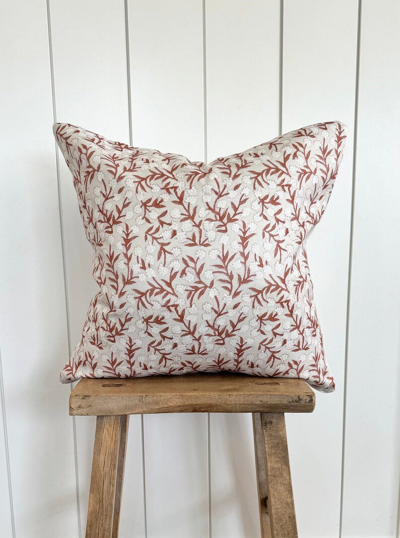 Floral Pillow Cover Tan Brown Cream Designer Fabric Modern Farmhouse Neutral Home Decor 18x18 20x... | Etsy (US)