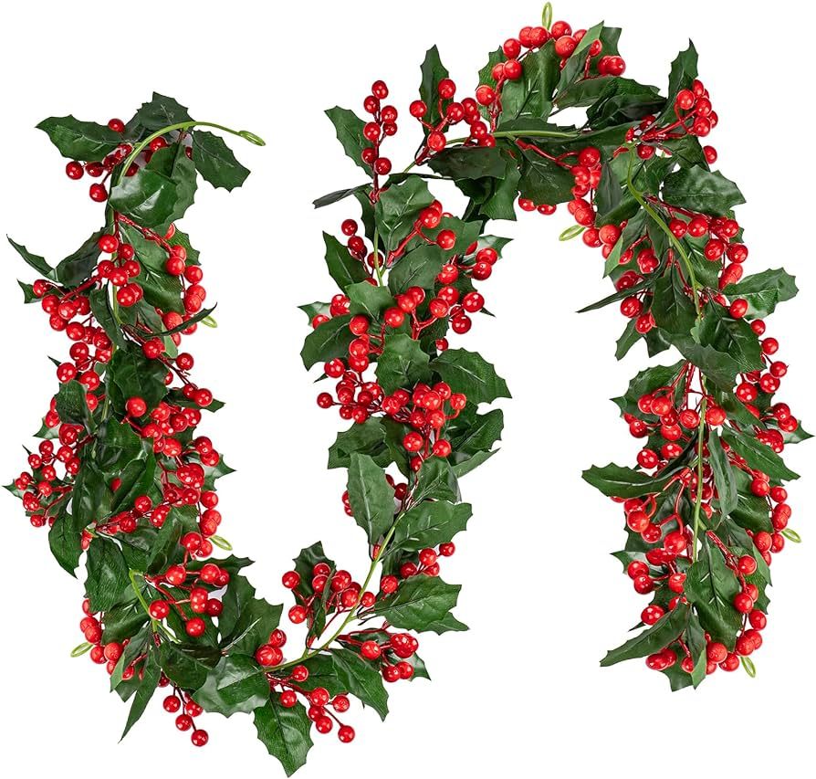 6 FT Red Berry Christmas Garland, Fireplace Decoration for Christmas Holiday New Year Decor,Flexi... | Amazon (US)