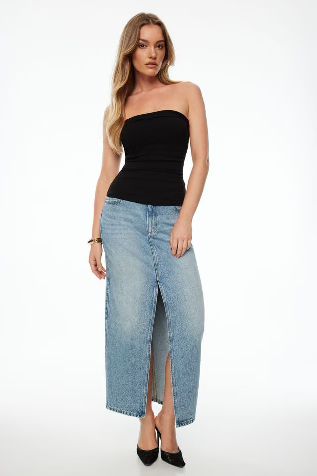 Denim Maxi Skirt | Dynamite Clothing