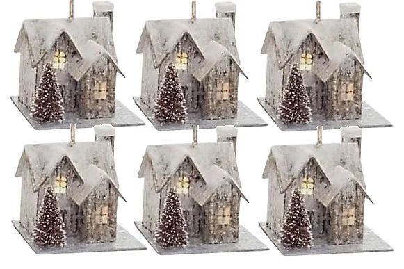 Holiday Time Set of 6 LED Paper House Ornaments, White & Brown Color | Walmart (US)