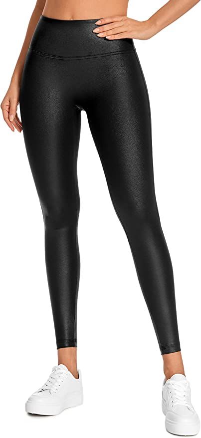 CRZ YOGA Women Matte Faux Leather Leggings 26.5 Inches - No Front Seam High Waisted Stretch Worko... | Amazon (US)