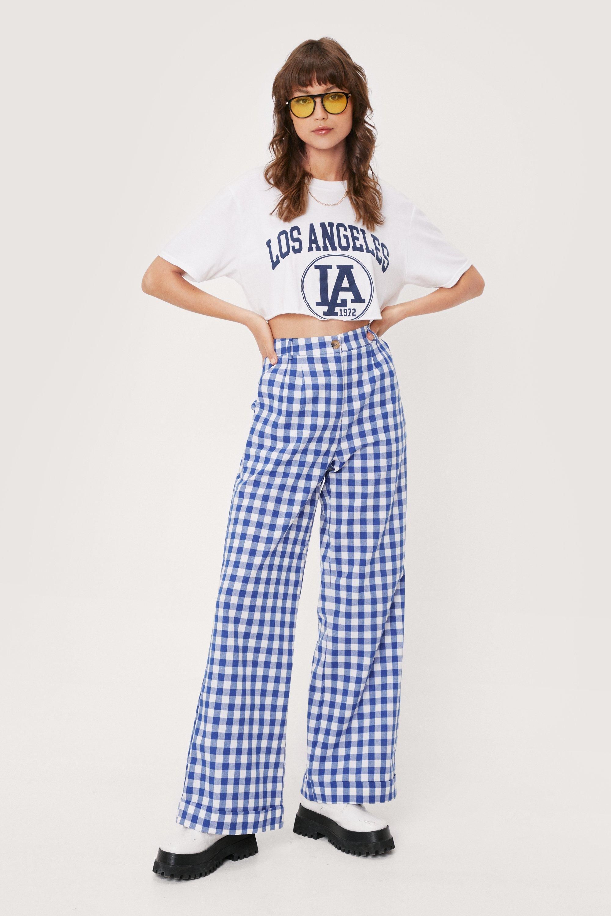 High Waisted Wide Leg Gingham Trousers | NastyGal (UK, IE)