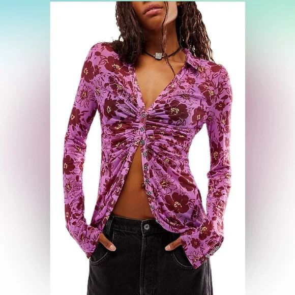 New Free People✨Lucky Shirtee - Purple Floral | Poshmark
