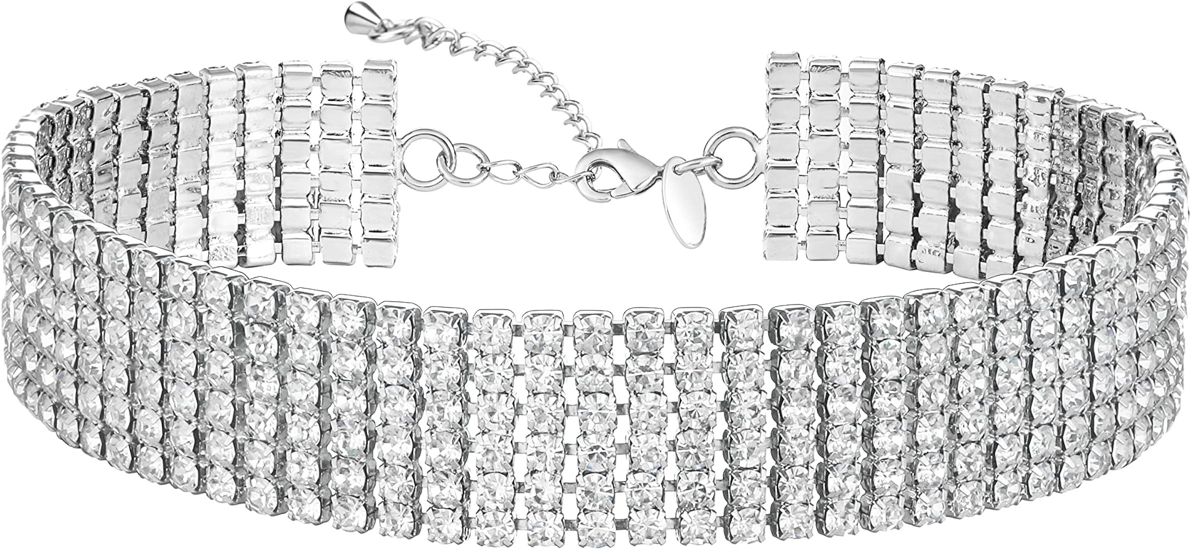 Zealmer Rhinestone Choker Necklaces Silver Sparkling Diamond Choker Crystal Rhinestone Glitter Ne... | Amazon (US)