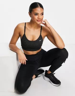 Nike Training Dri-FIT Indy glitter leopard print bra in brown | ASOS (Global)