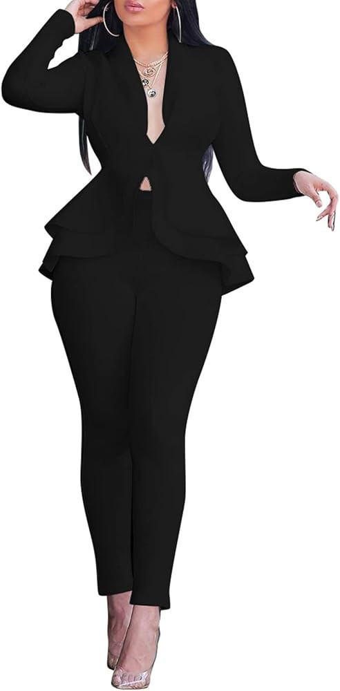 Salimdy Sexy 2 Piece Outfits for Women Long Sleeve Solid Blazer with Pants Casual Elegant Busines... | Amazon (US)