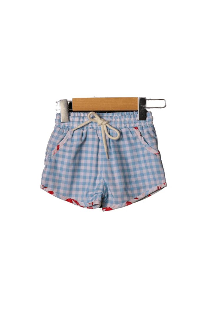 Red, White and Blue Gingham Swim Trunks | The Smocked Flamingo