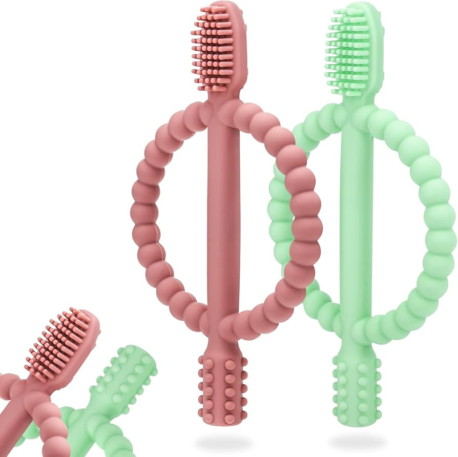 Baby Teething Toys with Easy-Hold Handle, Silicone Infant Toothbrush, Textured On Both Sides Help... | Amazon (US)