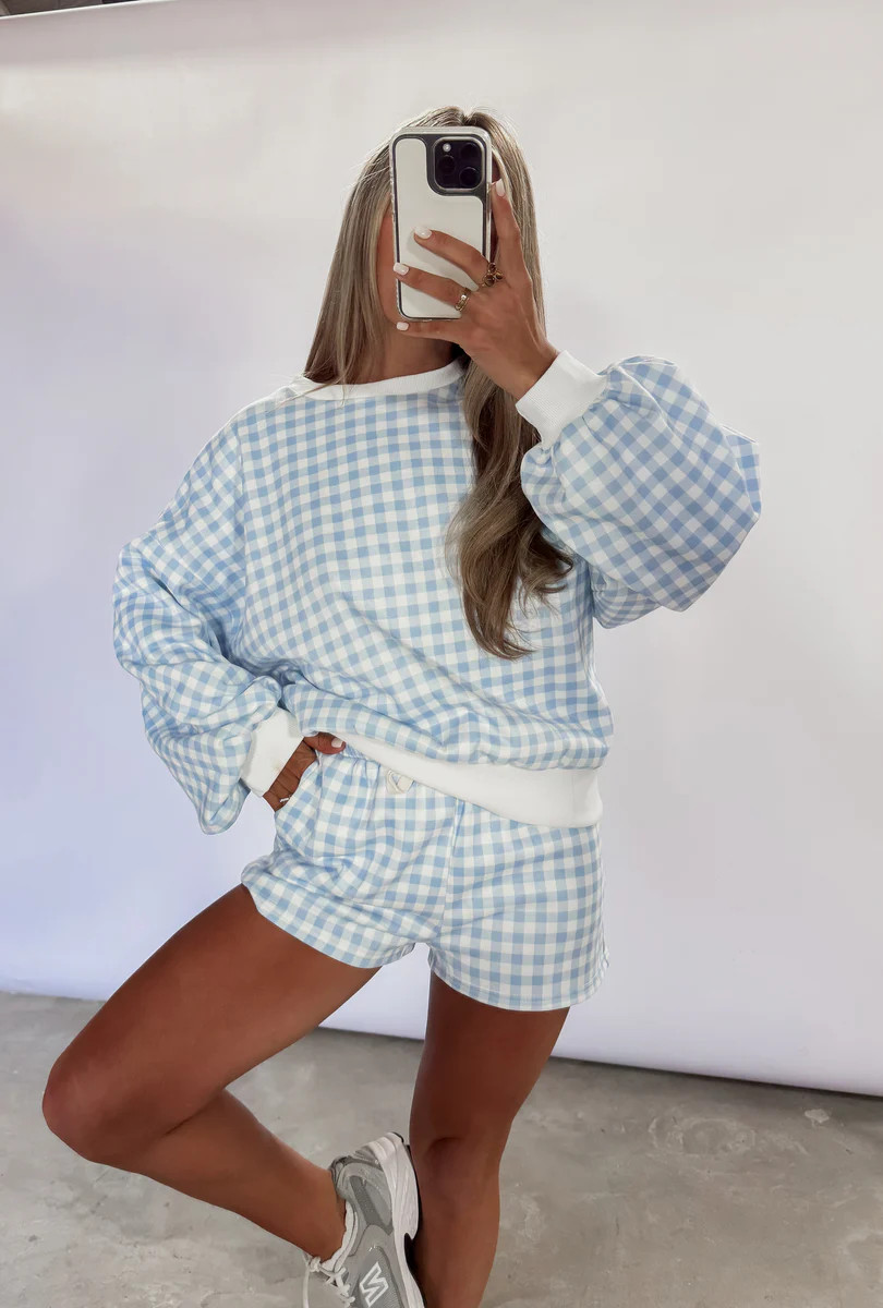 Girls Day Gingham Sweatshirt & Sweat-short Set - Blue | CK Squared Boutique