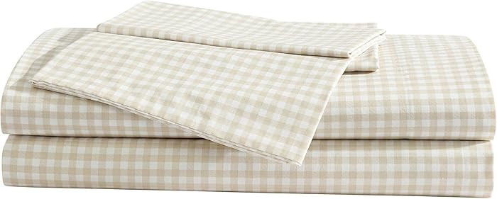 Eddie Bauer Sheet Set Cotton Percale 200-Thread Count Little Gingham Beige Full | Amazon (US)