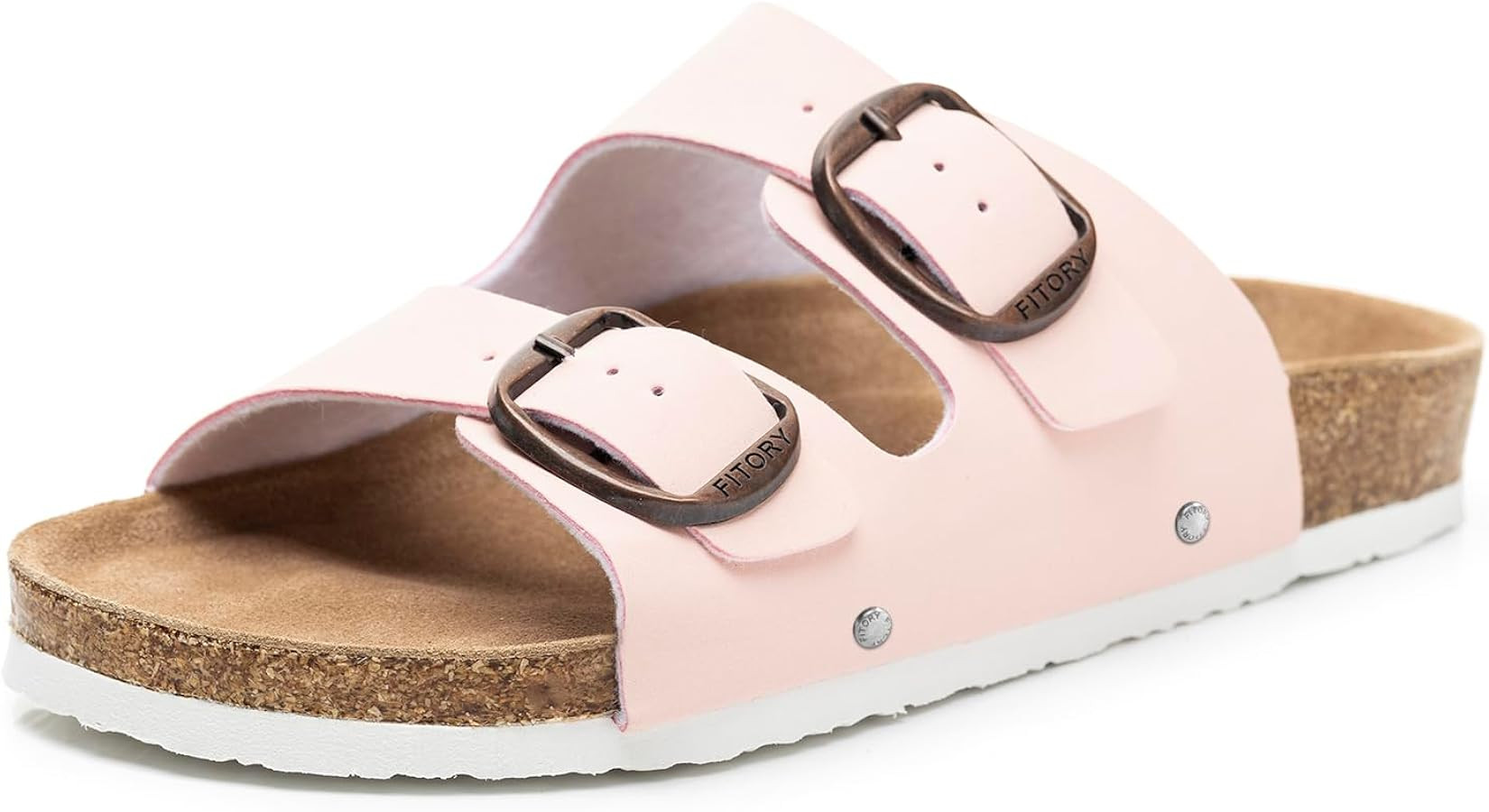 FITORY Womens Flat Sandals with Cork Footbed, Open Toe Slides Adjustable Slip On Slippers for Sum... | Amazon (US)