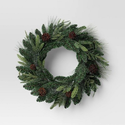 24" Christmas Unlit Icy/Glitter Pinecones Mixed Green Wreath - Wondershop™ | Target