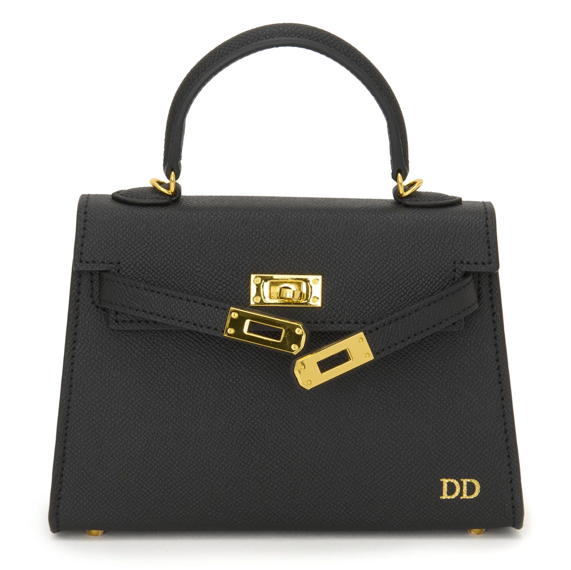 Lily and Bean Hettie Mini Bag - Black with Initials and Leather Strap | Lily and Bean