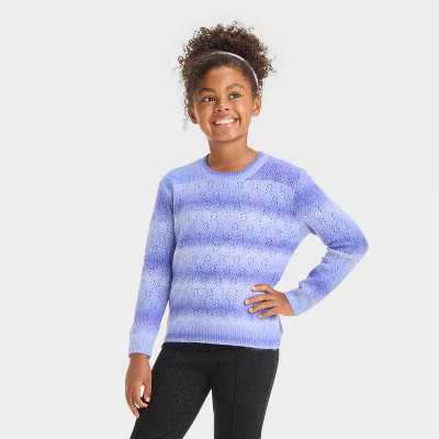 Girls' Space-Dye Pullover Pointelle Sweater - Cat & Jack™ | Target