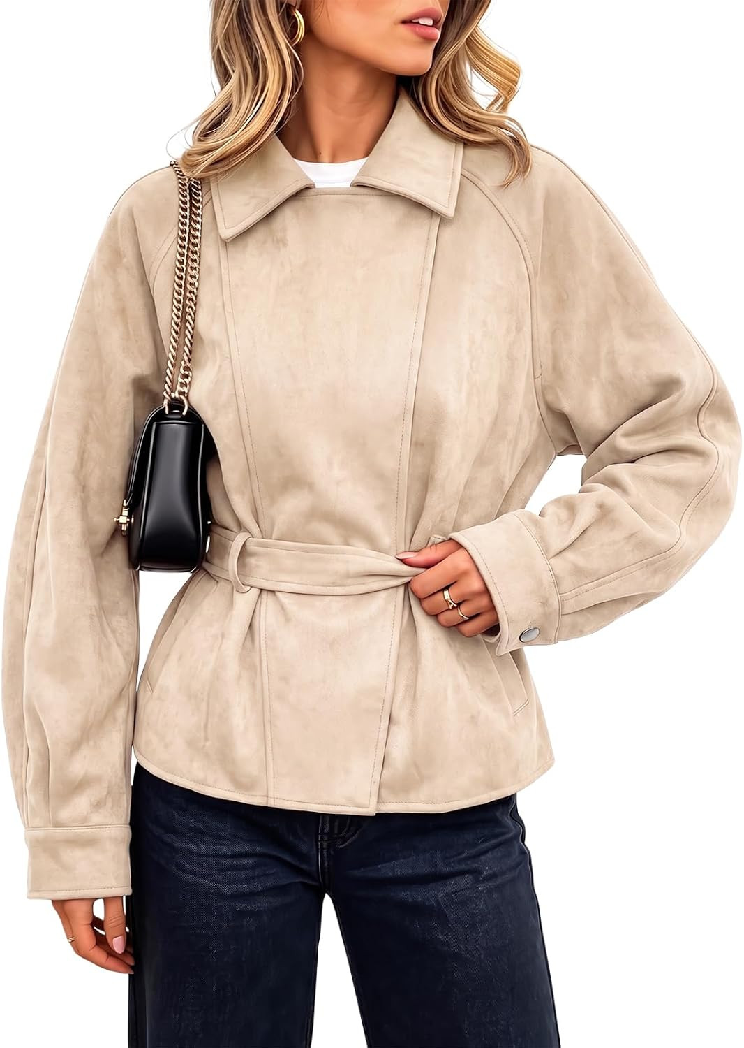 Cicy Bell Womens Faux Suede Jackets Lapel Collar Fall Cropped Trench Coats | Amazon (US)