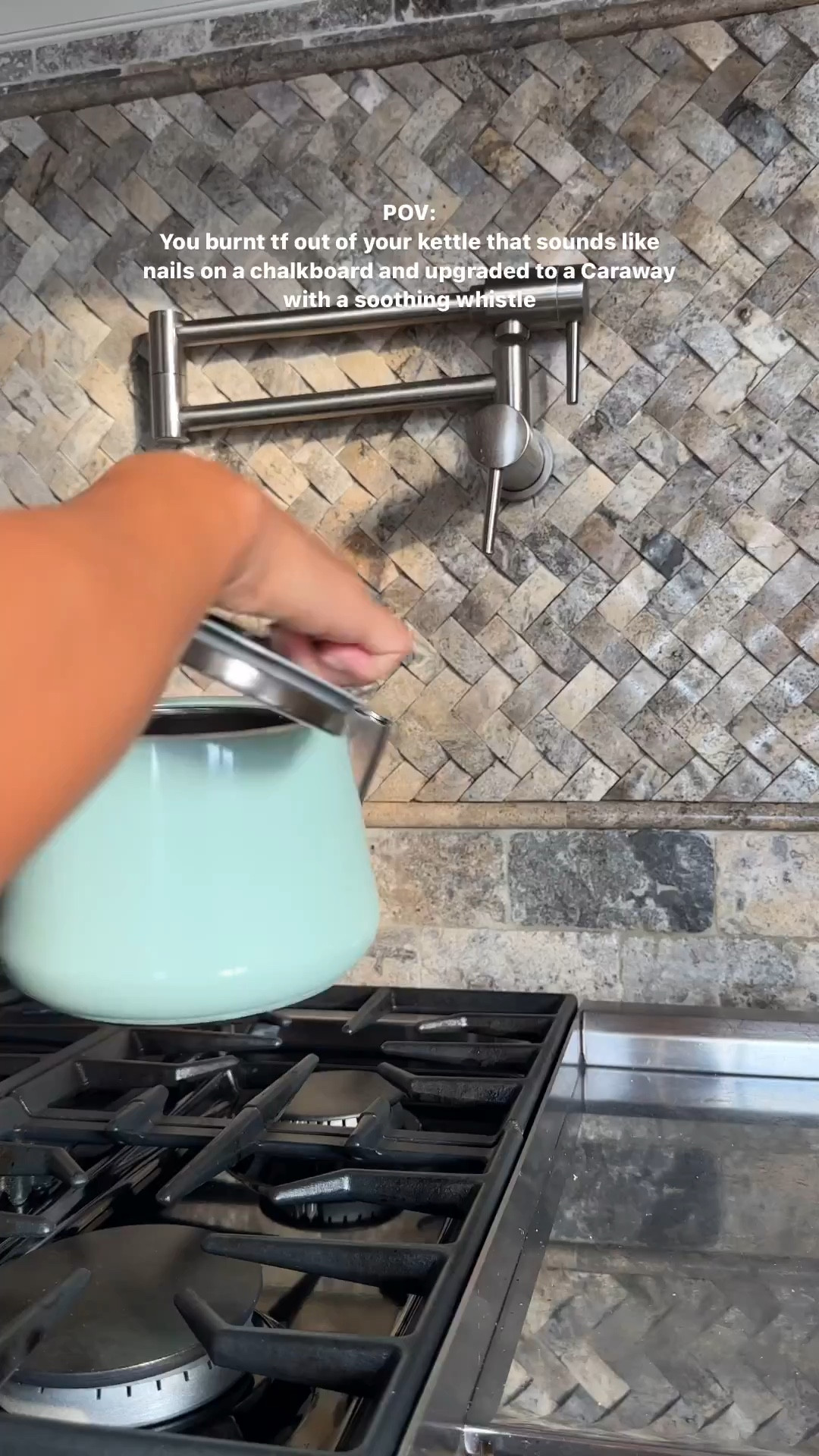 Caraway whistling tea kettle. 
-quick boil
-soothing single tone whistle
-no toxic chemicals like teflon
-stove top accessory 
 

#LTKFind #LTKfamily #LTKhome