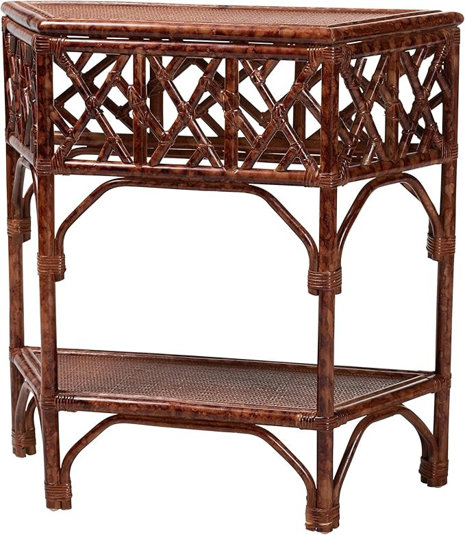 Bali & pari Gaspar Marbled Tortoise Natural Rattan Console Table - Handcrafted Accent Table with ... | Amazon (US)
