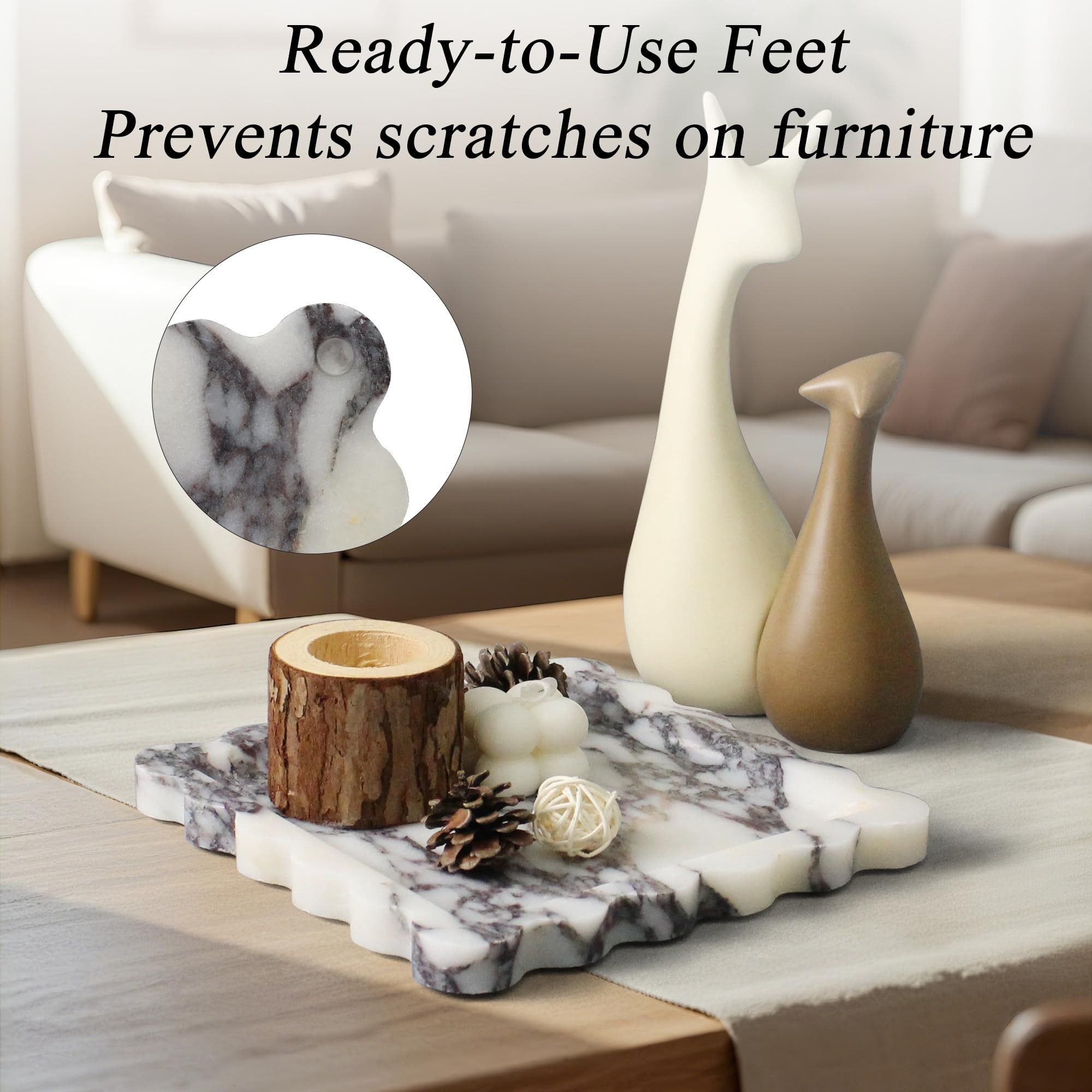 Square Marble Vanity Tray with Scalloped Edge - Natural Marble Perfume Tray Decor for Dresser, Va... | Amazon (US)