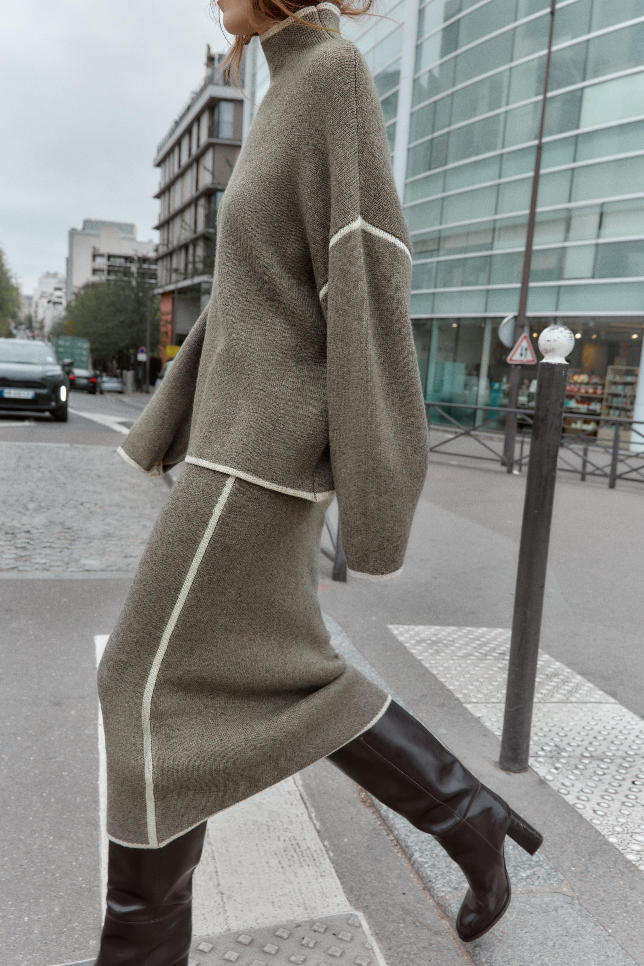 CONTRAST PIPING KNIT MIDI SKIRT | Zara US