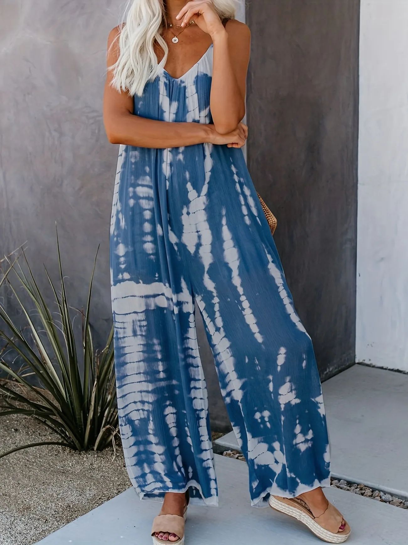 Boho Tie Dye Print Cami Jumpsuit, V Neck Loose Casual Jumpsuit For Spring & Summer, Women's Cloth... | Temu Affiliate Program