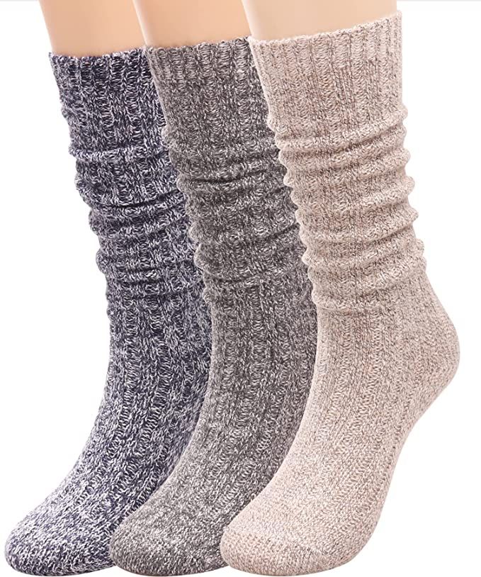 Amazon.com: TINTAO 3 Pairs Women Winter Wool Cable Knit Casual Socks,Crew Knee High Boot Socks,Si... | Amazon (US)