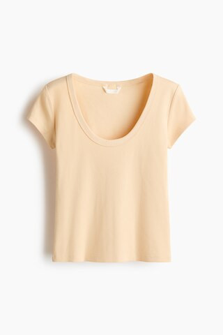 H & M - Ribbed Scoop-Neck T-Shirt - Light Yellow | H&M (US + CA)