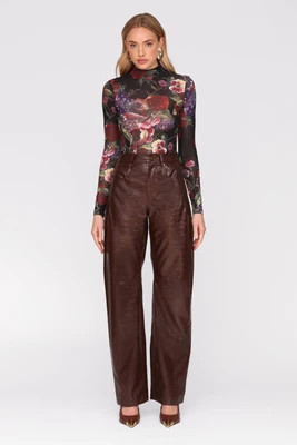 Croc-Embossed Faux Leather Mid-Rise Barrel-Leg Pants | Avec Les Filles