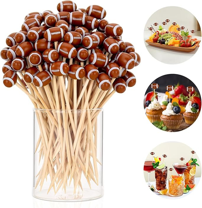 100 Pcs Football Toothpicks, 4.72 Inch Football Cocktail Picks for Appetizers, Long Bamboo Toothp... | Amazon (US)