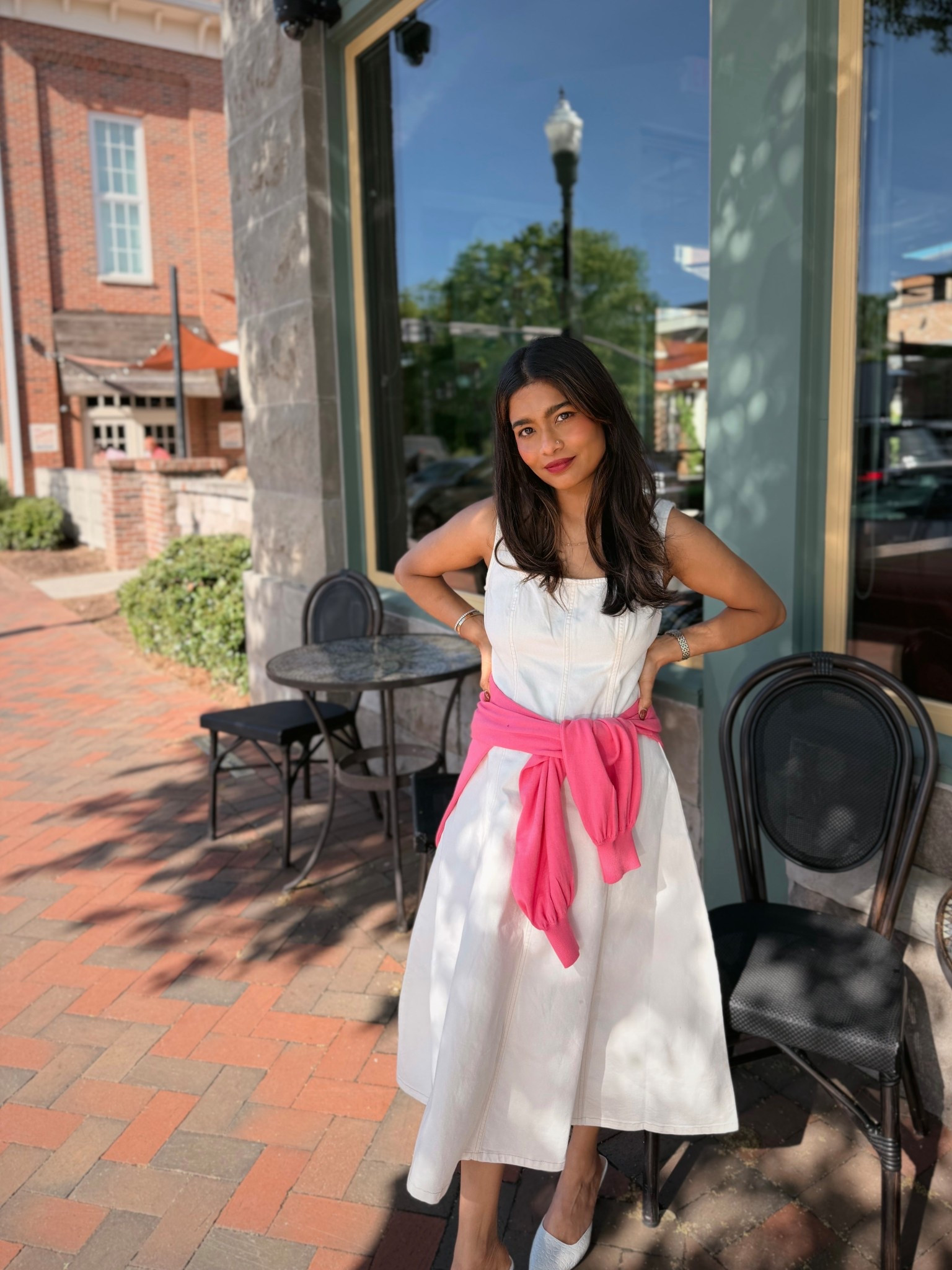Denim white midi dress for Spring. Very flattering for petites. Wearing small petite but need to size down to xs. 
Not wearing a bra and the dress comes with back zipper. Dress on sale  



#LTKmomlife #LTKPetite #LTKootd