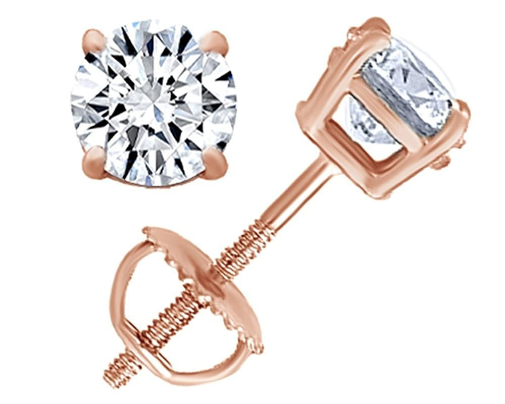 Christmas Sale Round Natural Diamond Stud (IGI Certified) Screw Back Earrings In 14K Solid Gold (... | Amazon (US)