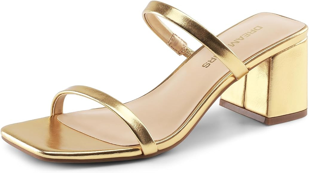 DREAM PAIRS Sandal Heels for Women Low Square Open Toe Block Chunky Heels Slip On Slides Mules fo... | Amazon (US)
