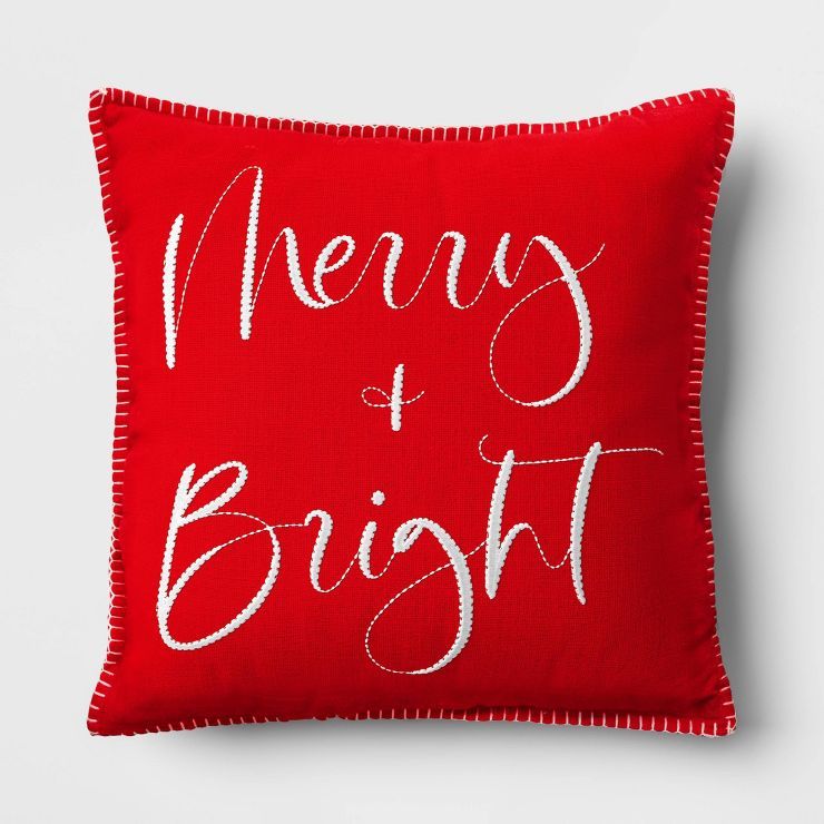 'Merry & Bright' Square Christmas Throw Pillow Red - Threshold™ | Target