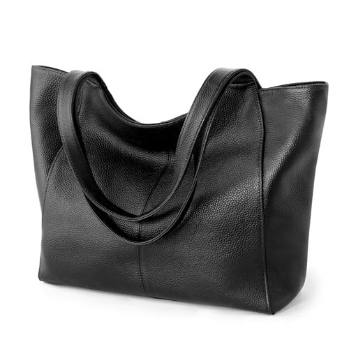 befen Black Soft Genuine Leather Tote Bag for Women Work Travel with Zipper | Amazon (US)