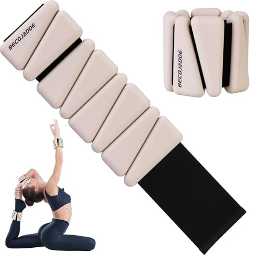 BECOJADDE Ankle Weights Set of 2 (3 lb Each) Adjustable Wrist Weights for Women Men Wearable Arm Leg Weight for Pilates, Running, Walking, Workout, Yoga, Beige | Amazon (US)