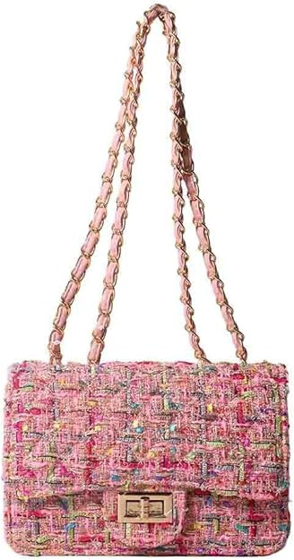 Women's Tweed Plaid Square Bag, Large Capacity Quilted Woven Embroidered Shoulder Bag, Ladies Woo... | Amazon (US)