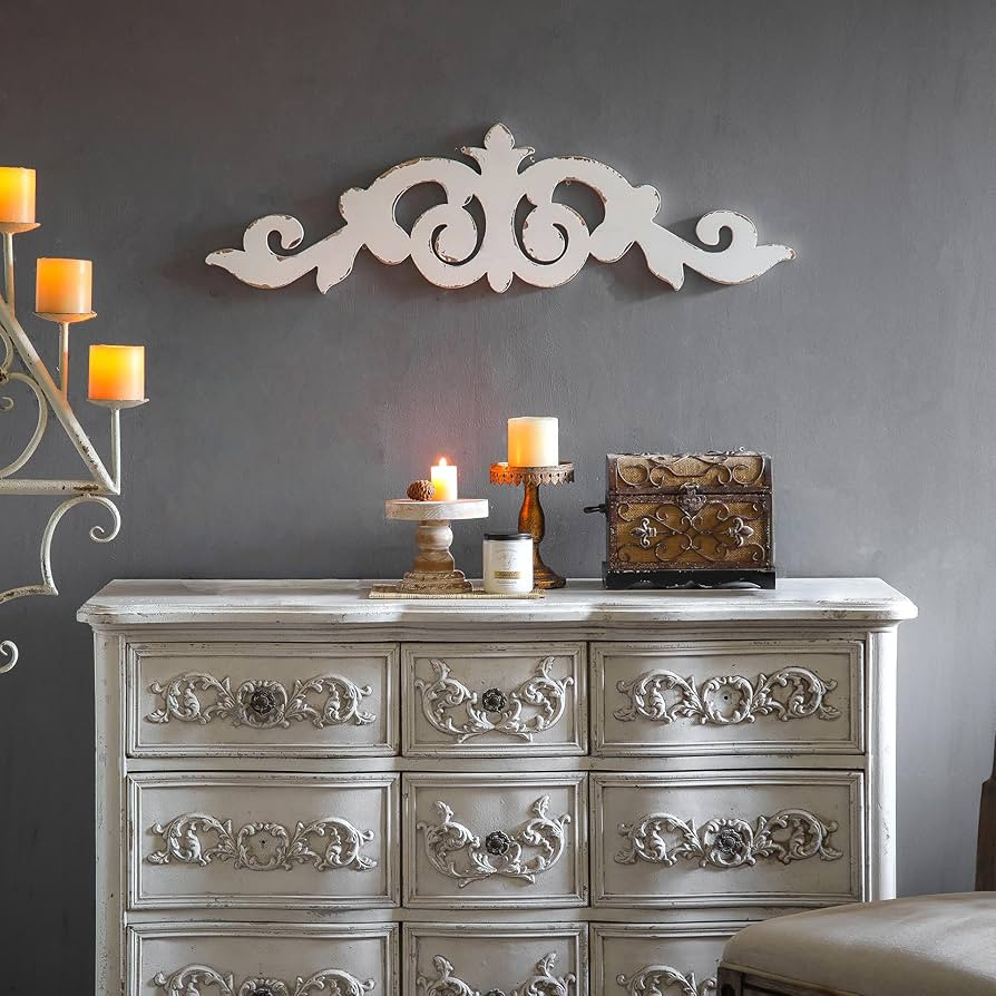 SOFE Rustic Wood Scroll Wall Decor, 35 \u00d7 10 Inches Over The Door Decor, Shabby Chic White Ab... | Amazon (US)