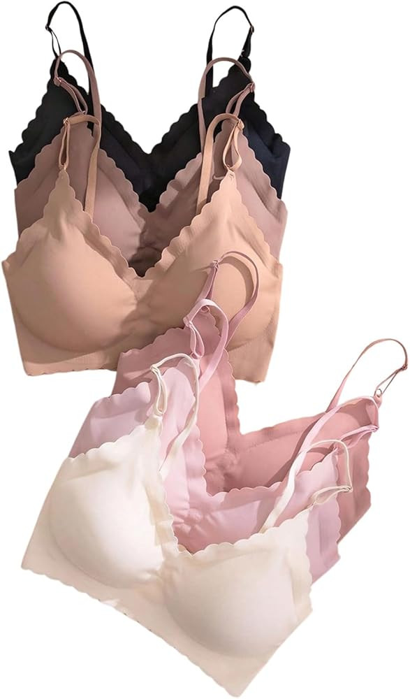 Verdusa Women's 6 Pack Wireless Bra Sets V Neck Padded Bralettes | Amazon (US)